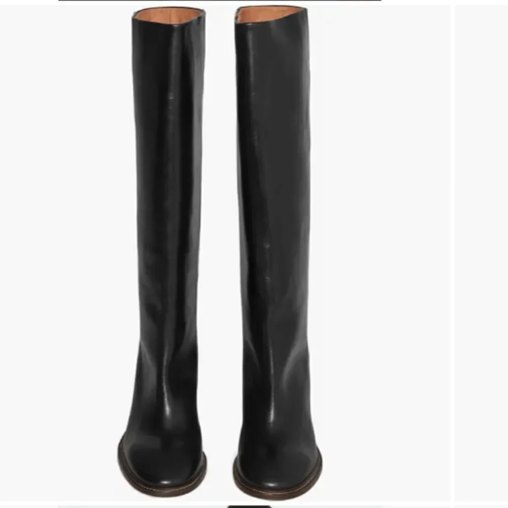 COS Knee Black Leather Foldover Slouchy Thigh-Highs Boots Size 41 USA 11